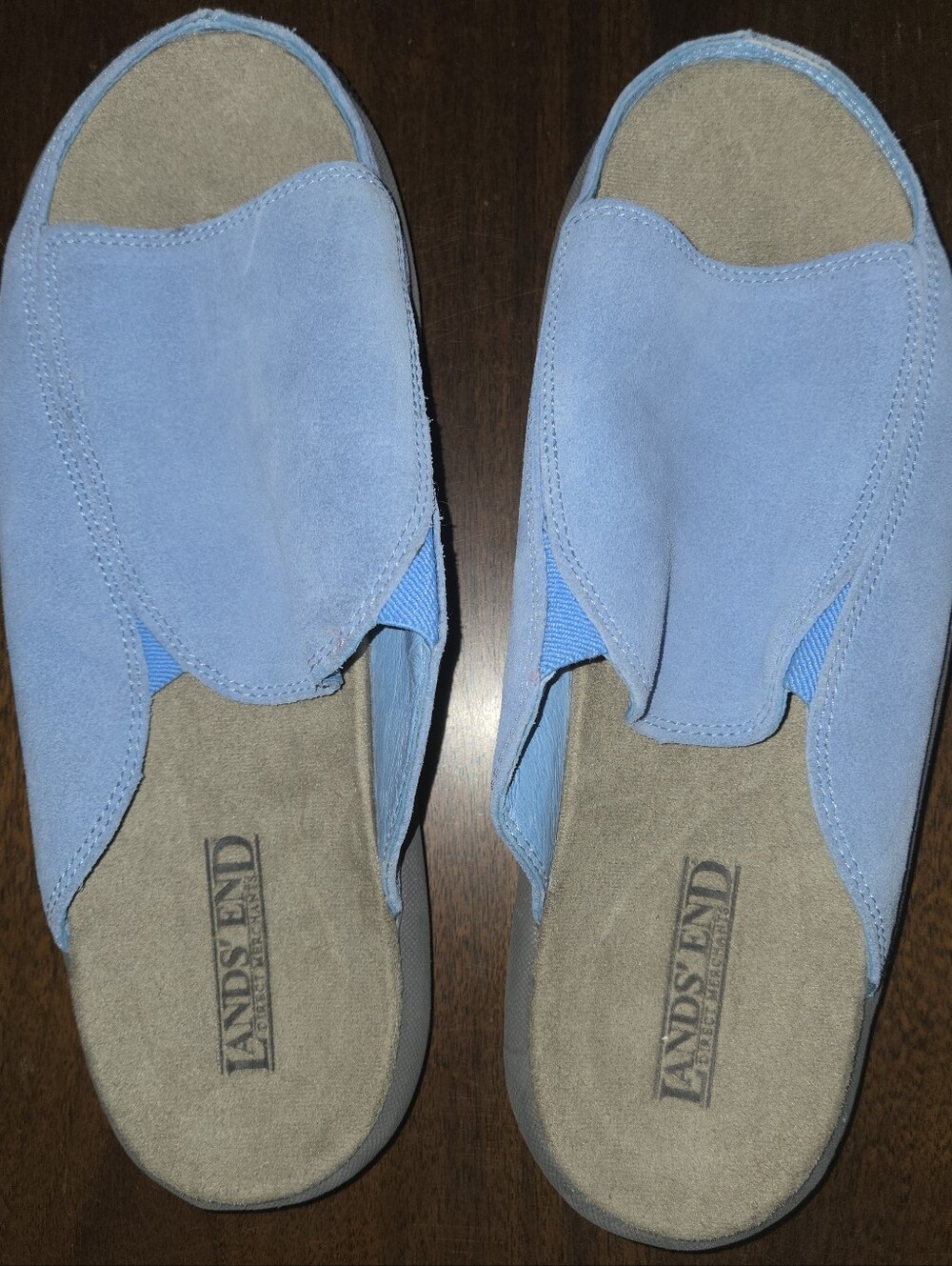 Vintage Lands' End Pastel Blue Suede Slip-On Mules